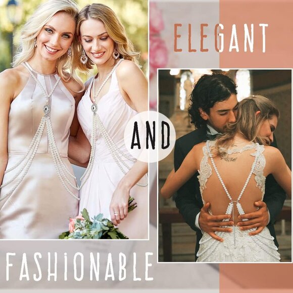 Pearl Body Chain White Layered Pearls Crystal Cross Jewelry for Women - Picture 6 of 6